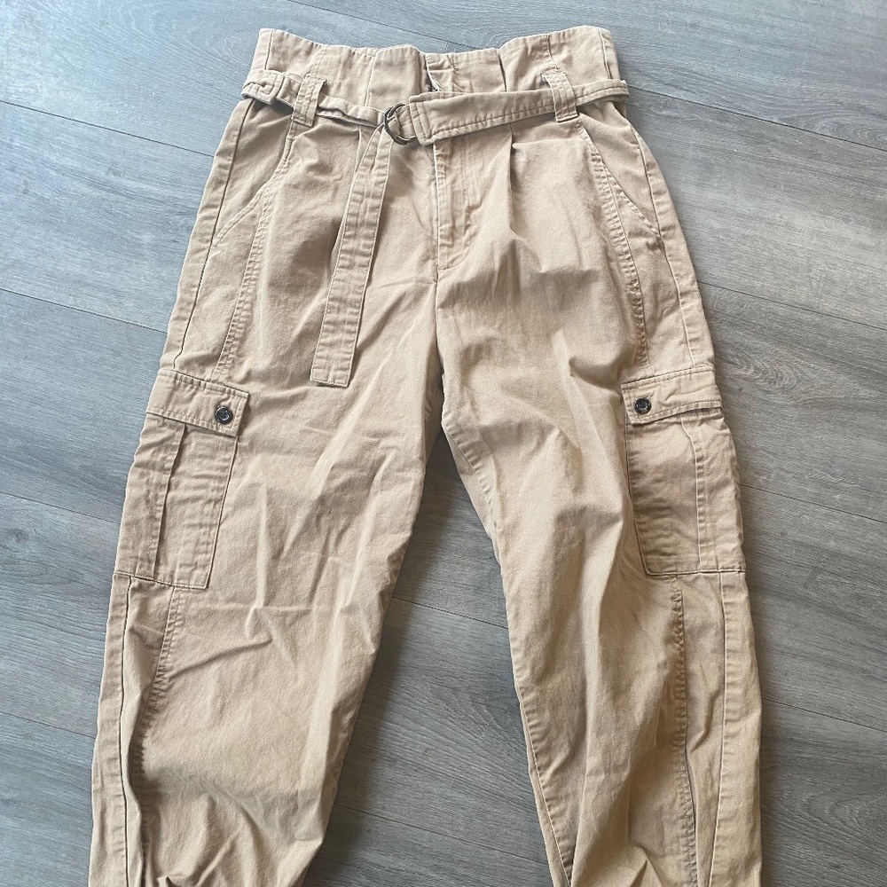 Zara cargo paper bag waist khakis size Small